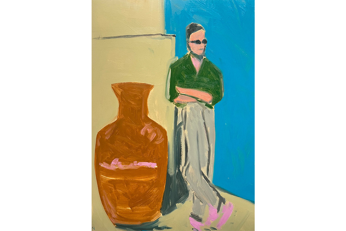 GREEN SHIRT, 2023, Oil on paper (framed), 70 x 50cm