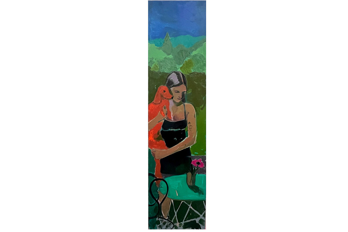 LOOKING AFTER MR B, 2024, Oil on linen, 195 x 50cm