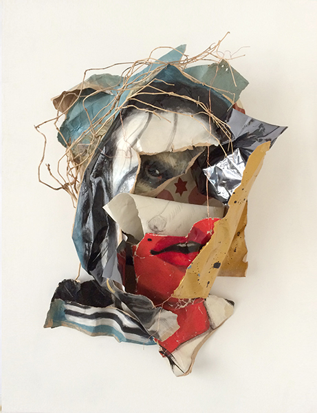Blazon 5, 2014. Acrylic and pencil on paper, mylar, driftwood, copper wire, 77 x 57 x 23 cm