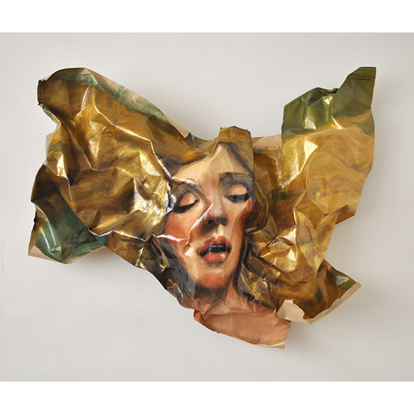 Blonde (med), 2012. Acrylic on brown paper, polyurethane, bamboo, 59 x 77 x 20 cm