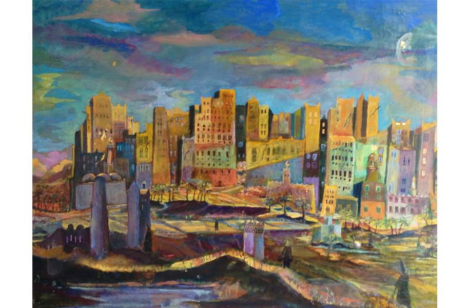 'Manhattan in Mud', South Yemen, 1997-2015. Oil on canvas. 60 x 74 cm
