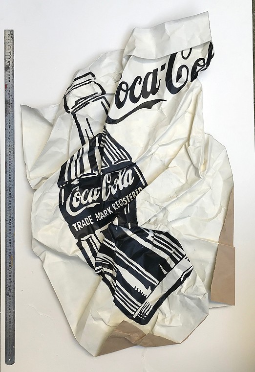 Coke bottle (after Warhol), 2009. Acrylic on laminated brown paper, white box frame with non-reflective museum glass, 126 x 84 x 7 cm.
